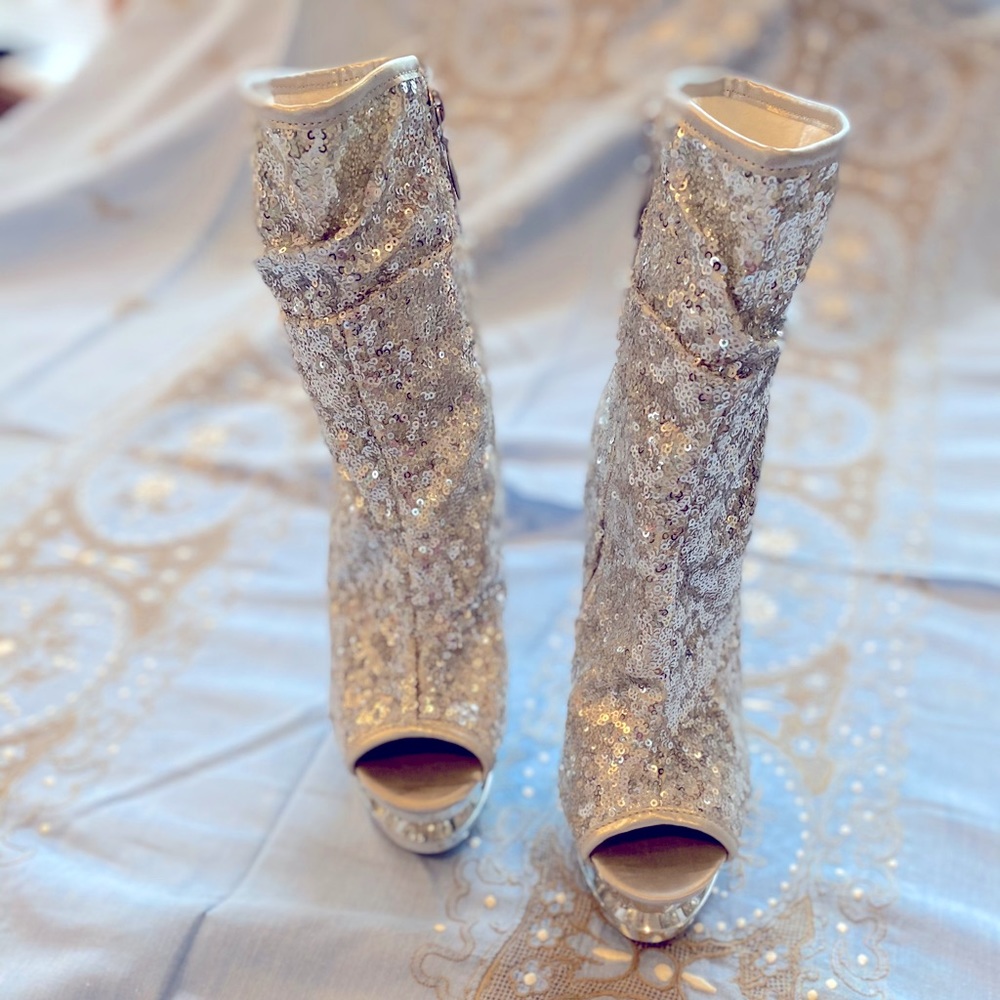 Pleaser sequins ankle booties